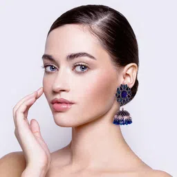 fashion fusion Premium Sparkling Meena Pearl Brass, Silver Jhumki Earring image 2