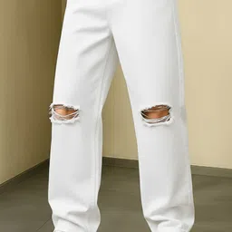 shinik Men Loose Fit Mid Rise White Jeans-picture-10