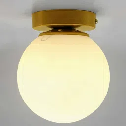 homesake Mid Century Modern Bubble Flush Mount Ceiling Lighting Fixture, Gold Flush Mount Lamp, White 6" Glass Globe Shade image 5