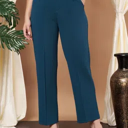 slenor Women Regular Fit Green Viscose Rayon Trousers-picture-26