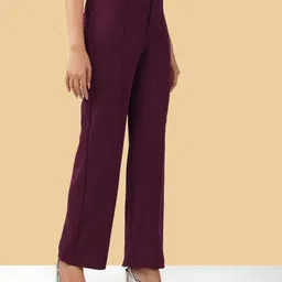 green-shade Women Regular Fit Maroon Lycra Blend Trousers image 3