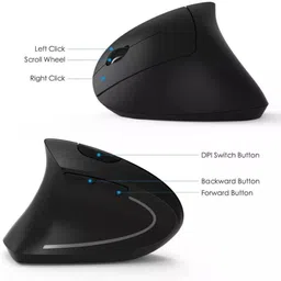 INVERSE Mouse Wireless Mouse 2.4GHz Game Ergonomic Design Vertical Mouse 1600DPI USB Mice (Black) Wireless Ambidextrous Optical Mousewith Bluetooth image 2
