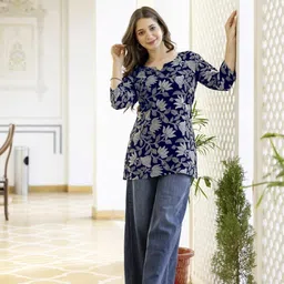 enarezi Women Floral Print Cotton Blend Straight Kurta image 5