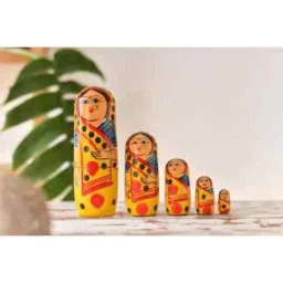 Wooden Handmade Crafted Yellow Color Doll Hand Painted-Nesting Doll-Wooden Decoration Gift Doll-Stacking Nested Wood Dolls for Kids-Set of 5 (Yellow)-image-95