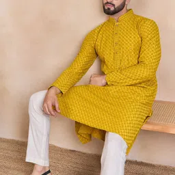 House of Pataudi Ethnic Motifs Embroidered Sequinned Mandarin Collar Straight Kurta image 2