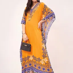 First Resort by Ramola Bachchan Printed Slit Sleeve Crepe Kaftan Maxi Dress image 3