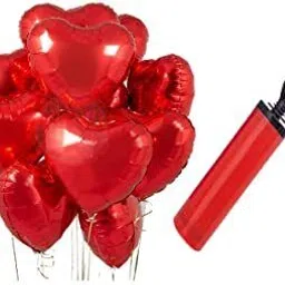 aakrish Solid 10 Red Heart Foil Balloon With 1 Multicolor Balloon Pump Balloon image 1