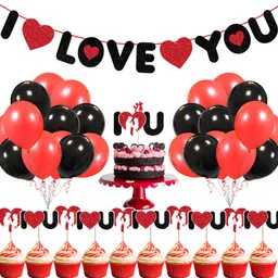 zyozique Red, Black Valentine's Day Decorations Combo Banner,Cake Topper,Balloons(Pack Of 37)-picture-33