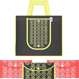 heart home Pack of 4 Smile Foldable Grocery/Shopping Bags For Women | Black Yellow & Red Pack of 4 Grocery Bags-picture-17