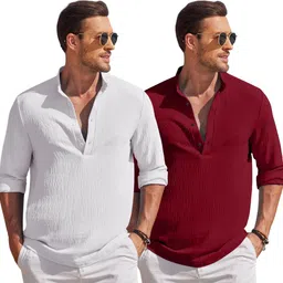hemilique Pack of 2 Men Solid Cotton Blend Straight Kurta image 2