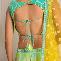 LABEL KANUPRIYA Embroidered Sleeveless Mukaish Ready to Wear Lehenga & Blouse With Dupatta image 2