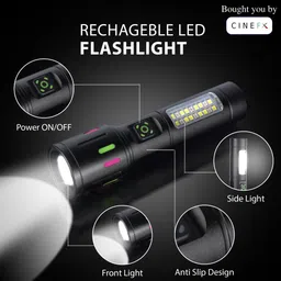 cinefx Rechargeable High Power Long Range 6 Mode Metal Emergency Led Torch Light 4 hrs Torch Emergency Light image 5