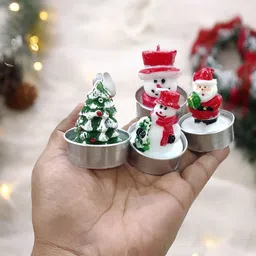 4 Piece Miniature Christmas Tea Light Santa Figures Christmas Home Decorations Candle-image-3