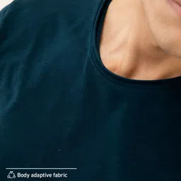 damensch Raw Edge Men Solid Round Neck Cotton Blend Navy Blue T-Shirt image 3