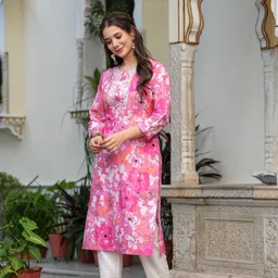 kjfab Women Printed Pure Cotton Straight Kurta image 5