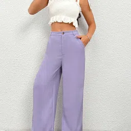 whisq Pack of 2 Women Regular Fit Purple, Beige Cotton Blend Trousers image 2