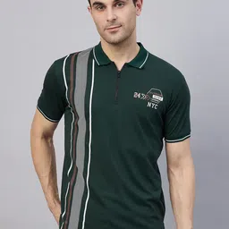 duke Men Striped Polo Neck Cotton Blend Green T-Shirt-picture-10