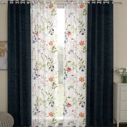 Grey Polyester Floral 7ft Semisheer Eyelet 4 Pcs Door Curtains by ROSARAHOME image 1