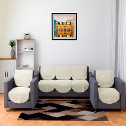 Kuber Industries Cream Cotton Self Design Sofa Cover image 3