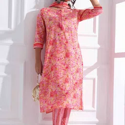 Anouk Women Floral Embroidered Regular Thread Work Pure Cotton Kurta with Trousers & With Dupatta-picture-23