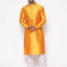 COCOI LIFESTYLE Men Mustard Yellow Dupion Silk Kurta with Churidar image 5