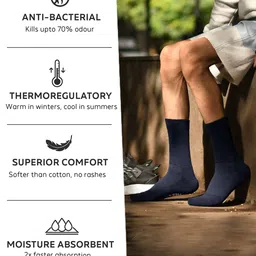 Heelium Unisex Navy Blue Pack of 3 Odour-Free Breathable Bamboo Crew Length Socks image 2