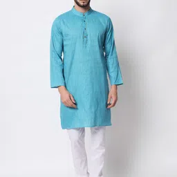 Vastraa Fusion Men Blue Striped Printed Cotton Kurta image 2