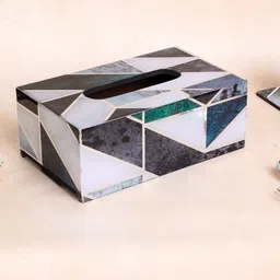 the home co. Shades Of Green & Gold MDF Wood New Mosaic Tissue Box image 2