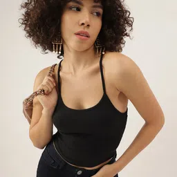 AAHWAN Shoulder Straps Ribbed Fitted Crop Top image 2