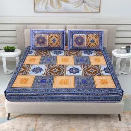 patricko Blue Traditional 144 TC Cotton Double Queen Bedsheet With 2 Pillow Covers-picture-31