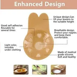 h o g enterprise Women Push Up Bras for Self Adhesive Silicone Strapless Invisible Bra Reusable Sticky Breast Lift Up Tape Rabbit Bra Pads Multicolor image 2