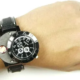 FITUP Premium Quality Quartz Movement Dial And USB Rechargeable Watch Lighter For Men & Boys | Beautiful Gifting Purpose For Watch And Cigarette / Lighters Users | 150 Times Heating Coil Star After Full battery Charged | No Gas And No Fuel | Easy To Carry Anywhere Hand Wrist Watch Cum Metal Body Cigarette Lighter image 3