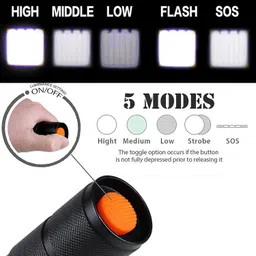 docoss 5 Modes Portable Bright Waterproof Zoomable Long Range Focus Flashlight emergency Led lights -A2 Torch image 3
