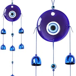 shop fusion 6 Bells Evil Eye Wall Hanging - Good Luck Charm & Prosperity Decor for Your Home Glass Windchime image 4