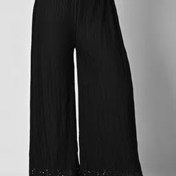 sm avenew store Women Loose Fit Black Cotton Blend Trousers image 1