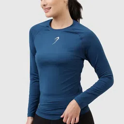 fuaark Women Solid Crew Neck Polyester Blue T-Shirt image 3