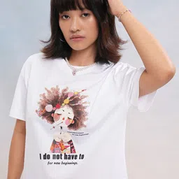 street by tokyo talkies Tokyo Talkies Women Graphic Printed Drop-Shoulder Sleeves Cotton Relaxed Fit T-shirt image 5