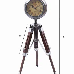 EXIM DECOR Victoria Brown & Silver-Toned Abstract Shaped Vintage Table Clock image 2