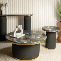 logam Javi Marble Nesting Coffee Table Set In Black & Gold Finish image 1