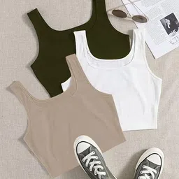 cilimili Casual Sleeveless Solid Women Dark Green Top image 1