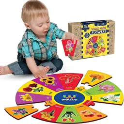 webby Flowers Wooden Round Jigsaw Floor Puzzle, 13 Pcs image 2