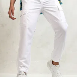 highlander Men Regular Fit White Cotton Blend Trousers image 1