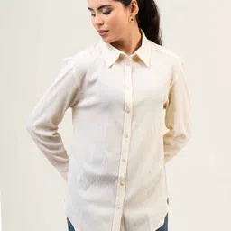 urban sundari Women Regular Fit Solid Spread Collar Casual Shirt image 5