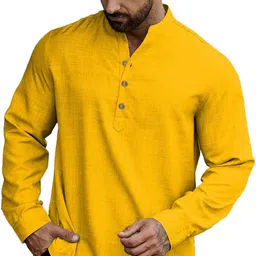 univibe Men Solid Cotton Blend Straight Kurta image 3