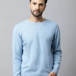 cantabil Men Solid Round Neck Light Blue Sweater-picture-19
