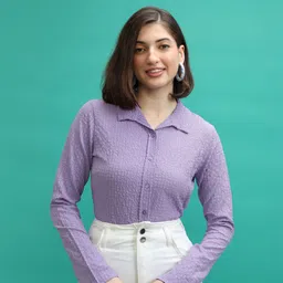 tokyo talkies Women Regular Fit Self Design Spread Collar Casual Shirt image 1