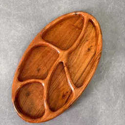 woodgaon Acacia Wood 5-Section Serving Tray | Handcrafted Multipurpose Snack Platter Tray Serving Set image 2