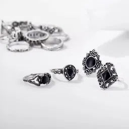 vembley Silver Plated Fifteen Piece Vintage Floral Designs Plushy Ring Set Alloy Silver Plated Ring image 4