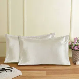 the conversion Cream Solid 210TC Satin 17 x 27 Inches Pillow Covers (Set of 2) image 1