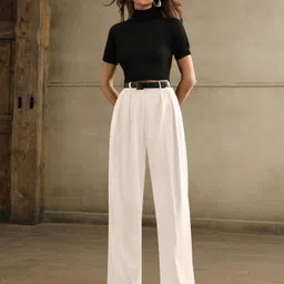 leriya fashion Women Regular Fit Cream Cotton Blend Trousers image 5